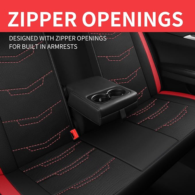 HChengkikz Car Seat Cover, Breathable and Sporty (Black + Red) | Leather, Universal Fit for Most SUVs, Cars, Sedans, Trucks, Airbag Compatible, Easy to Install