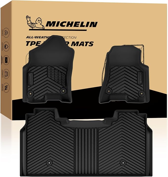 Michelin Vehicle Mats, All-Weather TPE Custom Fit Liner for 2019-2024 Ram 1500 Crew Cab Bucket Seat W/Under Seat Storage, Not Fit Classic Model, Premier