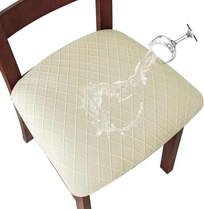 Genina Waterproof Seat Covers for Dining Room Chairs Covers Dining Chair Cover Kitchen Chair Covers (Beige, 2 Pcs)