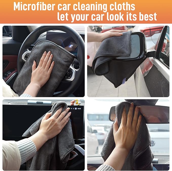 SINLAND Microfiber Car Drying Towels Detailing 16 x 24inch 6 Pack Grey | Ultra Absorbent, Soft, Car Wash Cleaning Cloth, Auto Detailing Towels, 380gsm