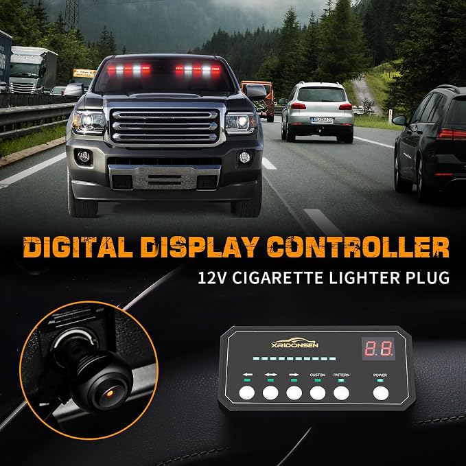 XRIDONSEN 2x 17 inch Red White Emergency Lights 40 LED Dash Strobe lights | Interior Front/Rear Windshield Lights Safety Flashing Warning Hazard for Vehicles Trucks Car