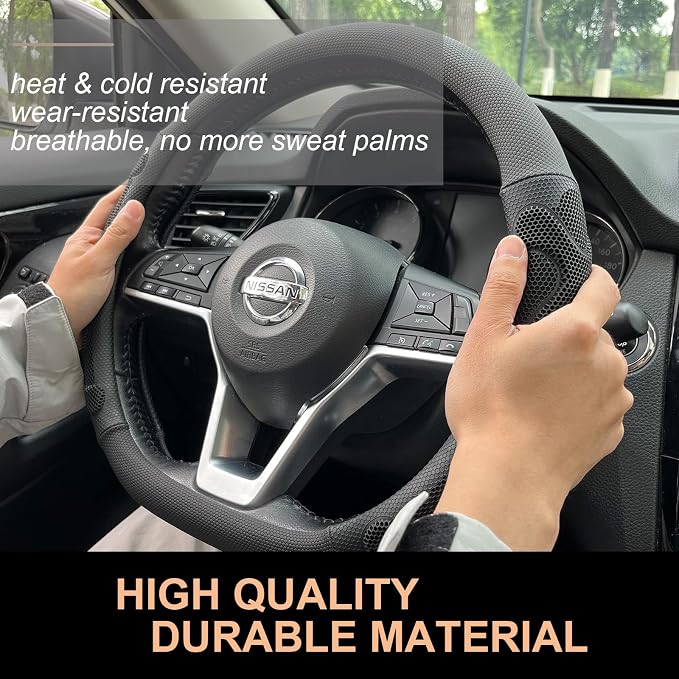 PINCTROT D Shaped Comfy Grip Steering Wheel Cover, Anti-Slip Design, Flat Bottom 14.5-15 Inch(Silicone Black)