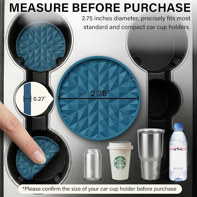 Car Coasters Silicone [4 Pack] 2.75in Universal Mats Non-Slip, Embedded Car Interior Accessories, Car Cup Holders Insert Coasters Decor，Dark Blue