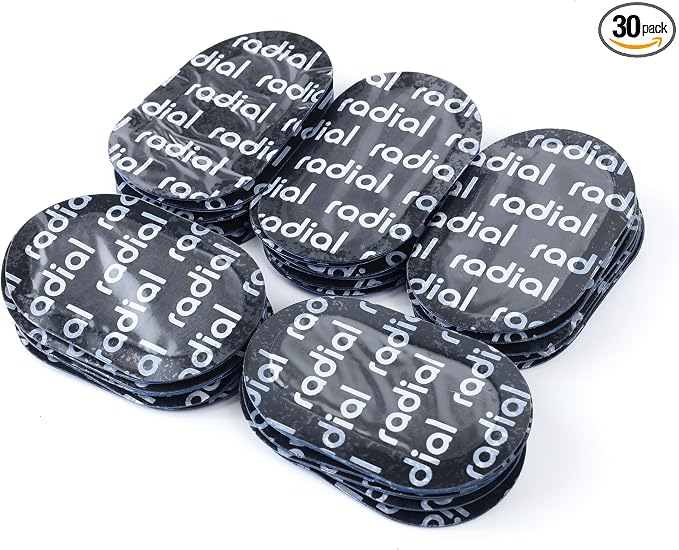 Radial Tire Patch, 1.5" x 2.4" (38x61mm) 30 pcs, Extra Large Heavy Duty Round Patches, Repair Kit for Truck, Car, Tractor Inner Tires, Black with Blue Poly Backing