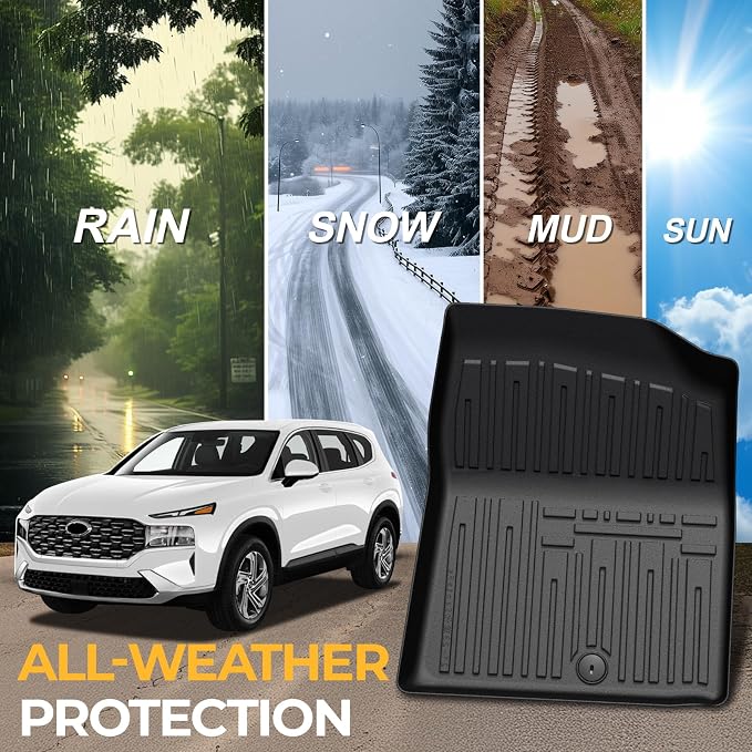 Floor Mats for 2021-2023 Hyundai Santa Fe Gas Accessories | Full-Coverage Set with Integrated Cargo Liner & Backrest Protector, Odorless & Durable, All-Weather Protection, 3D Laser Fit