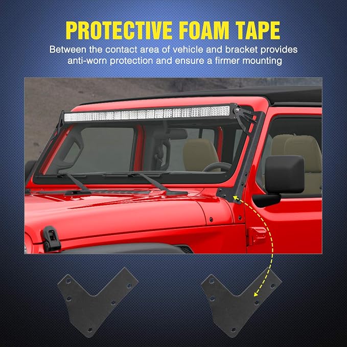Nilight Windshield Frame Mounting Bracket for 50 Inch LED Light Bar on Wrangler JK 2007-2017
