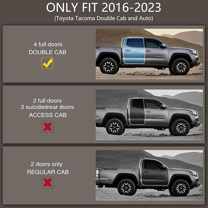 KARPAL Floor Mats Fit for Toyota Tacoma 2016-2023 Double Cab (Only Fit Automatic), Custom Fit All Weather TPE Floor Liners, 1st & 2nd Row Mat, Tacoma Accessories