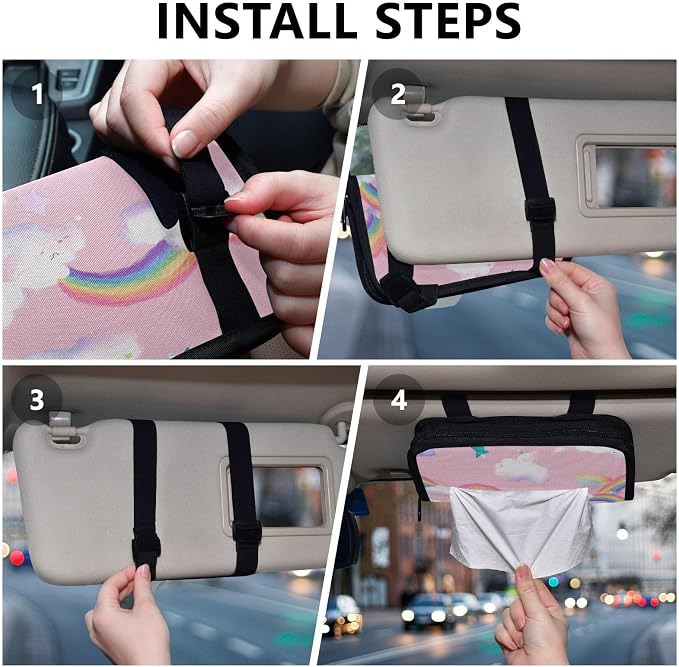 Pink Stars Rainbows Car Tissue Holder Durable Napkin Holder Hanging Tissue Holders Case Car Tissues Bag for Sun Visor Seat Back Universal Auto