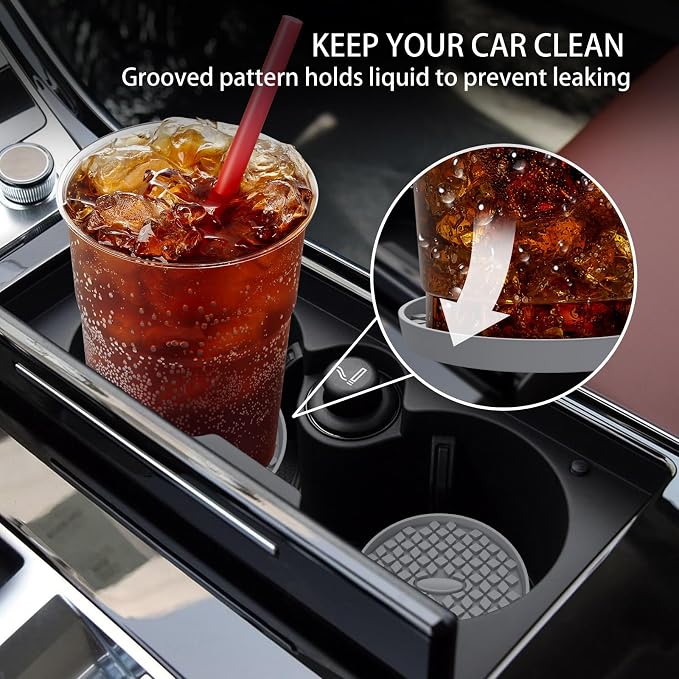 ME.FAN Car Cup Coasters [4 Pack] Silicone Car Coasters/Cup Mats, Non-Slip Recessed Car Interior Accessories Deep Grey
