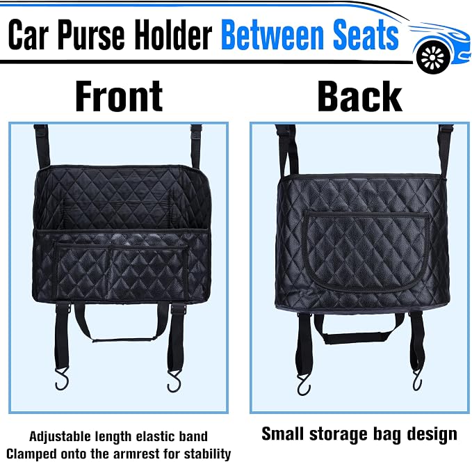 BFXM Car Purse Holder Between Seats, Leather Front Seat Car Organizer | Large Capacity Car Net Pocket Handbag Holder, Backseat Barrier Storage Bag Fits for Car, Truck, SUV, Purse Holder for Car