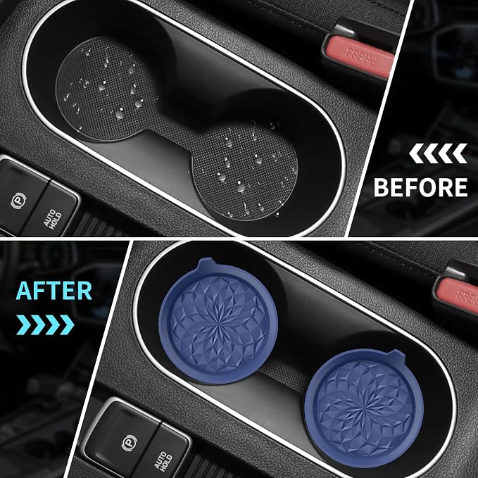 ME.FAN Car Cup Coasters [4 Pack] Silicone Cars Coasters - Universal Non-Slip Recessed Interior Accessories - Cup Holder Inserts Navy Blue