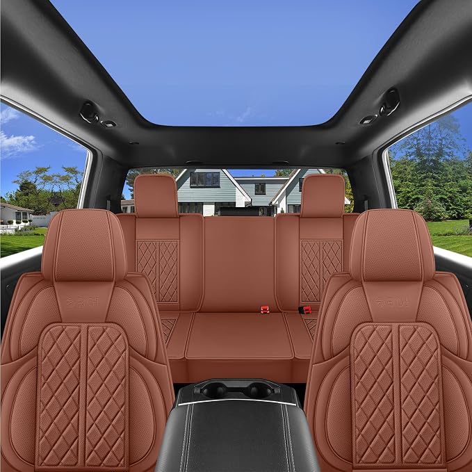 Car Seat Cover Custom Fit for Ford F150 2009-2026 Faux Leather Seat Cover Set Compatible with Regular Cab Super Cab Super Crew Pickup Truck Cushions(Brown, Front Seat)