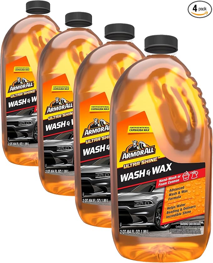 Armor All Ultra Shine Car Wash and Car Wax, Cleaning Fluid for Cars, Trucks, Motorcycles, 64 Fl Oz Each (Pack of 4)