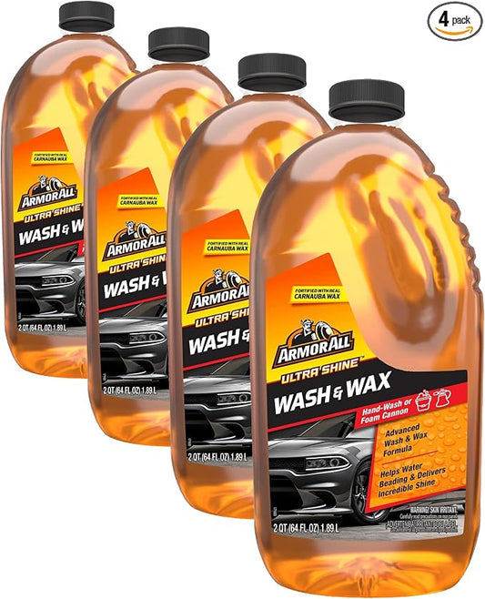 Armor All Ultra Shine Car Wash and Car Wax, Cleaning Fluid for Cars, Trucks, Motorcycles, 64 Fl Oz Each (Pack of 4)