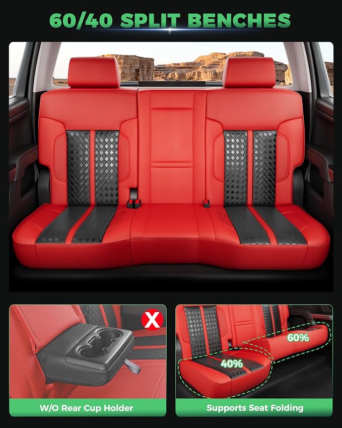 Custom Leather Seat Covers for 2014-2018 Sierra/Silverado 1500 | Only Crew Cab, Fits 2500/3500HD 2015-2020, no Rear Armrest/Seatback Storage, Waterproof, Scratch-resistant, Easy-clean