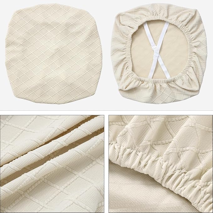 Fuloon Stretch Chair Seat Covers 2 PCS, Removable Washable Dining Chair Covers Anti-Dust Dining Room Seat Cushion Slipcovers (2, Beige)