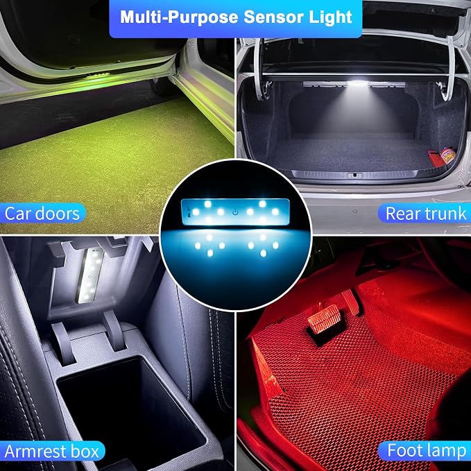 CARFIB Car Door Light Projector Wireless 7 Colors LED Welcome Lights Magnetic Sill Interior Courtesy Lighting USB Rechargeable Warning Lamp Vehicle Auto Sensing Decorations 4pcs