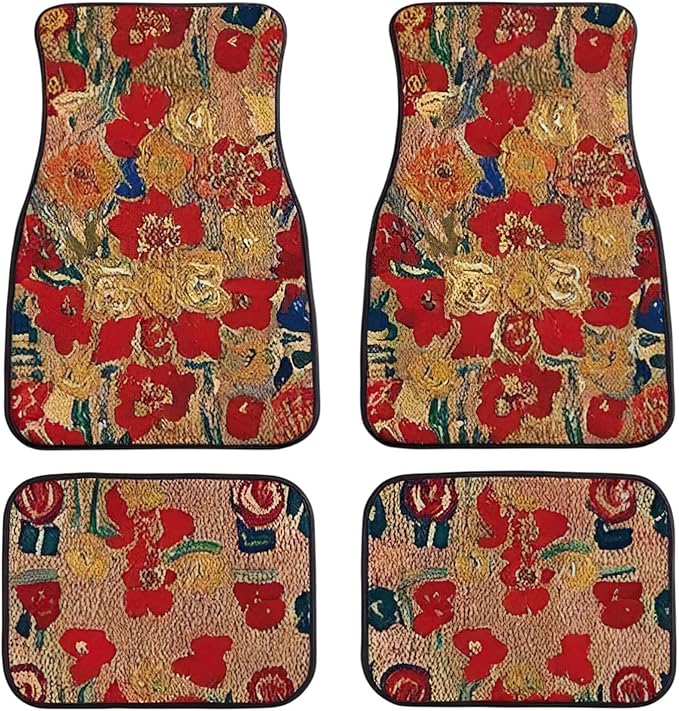 Car Floor Mats Non-Slip Automotive Floor Mats All-Weather Front Rear Car Floor Foot Mat Sets of 4 Pieces Foot Mats Rugs Carpet for Car Trucks SUV Sedans (Fangao-02)