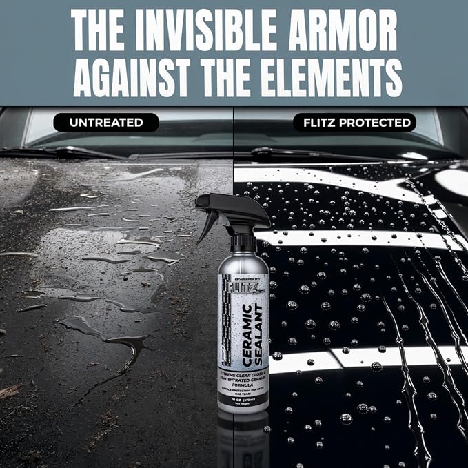 Flitz Ceramic Sealant - 16oz Bottle of USA-Made Ceramic Coating for Cars, Boats, Glass - Repels Water, Polishes, and Protects for 1 Year - Ceramic Car Spray Made for All Metals, Fiberglass