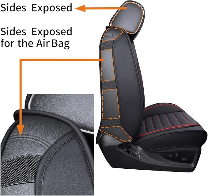 YIERTAI Chevy Silverado Seat Covers Compatible with GMC Sierra fit 2007-2025 2026 1500/2500/3500HD Trail Boss Z71 Crew Double Extended Cab LTZ LT RST Waterproof Leather(2 PCS Front only/Black-Red)