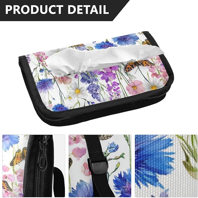 Pink Bluebonnets Daisy Car Tissue Holder Durable Napkin Holder Hanging Tissue Holders Case Car Tissues Bag for Sun Visor Seat Back Universal Auto