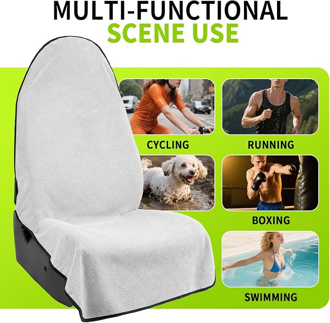 Leader Accessories Waterproof Towel Car Seat Cover, Front Bucket, White | Universal Non-Slip, Fits Car Truck SUV, Machine Washable, For Dog & Kid, Pets, Yoga, Gym, Beach, Swimming, Outdoor Sports