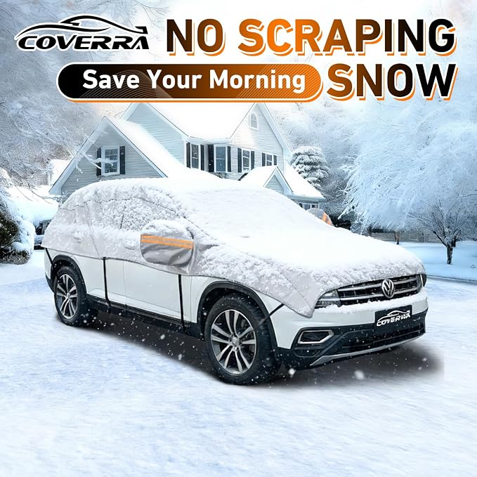 Half Car Cover SUV, Windshield Top Cover for Ice and Snow with Cotton Liner, Snow Car Cover Waterproof All Weather for Sun, Rain, Dust, UV Protection Fit SUV L