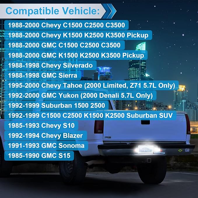 LED License Plate Light Lamp Assembly Compatible with 1988-1999 Chevy C1500 K1500 Silverado Sierra Pickup Tahoe Yukon Blazer S10 Sonoma S15 Black Housing 6000K White, Pack of 2
