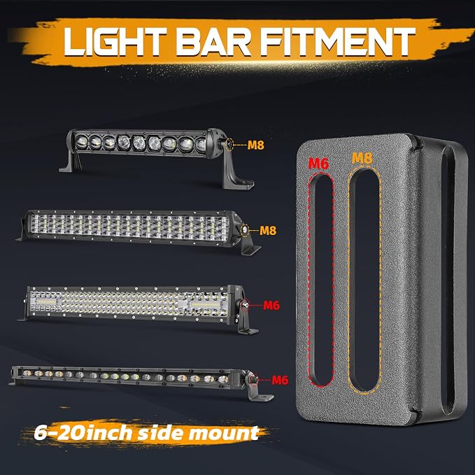 Light Bar Mounting Brackets, Niking Auto 6-30 Inch Single/Double Row LED Bar Front Hidden Behind Bumper Grille Mounting Brackets Fit for M6/M8 Side Mount Bars for F-150 Ranger RAM1500 Tocama Truck GMC