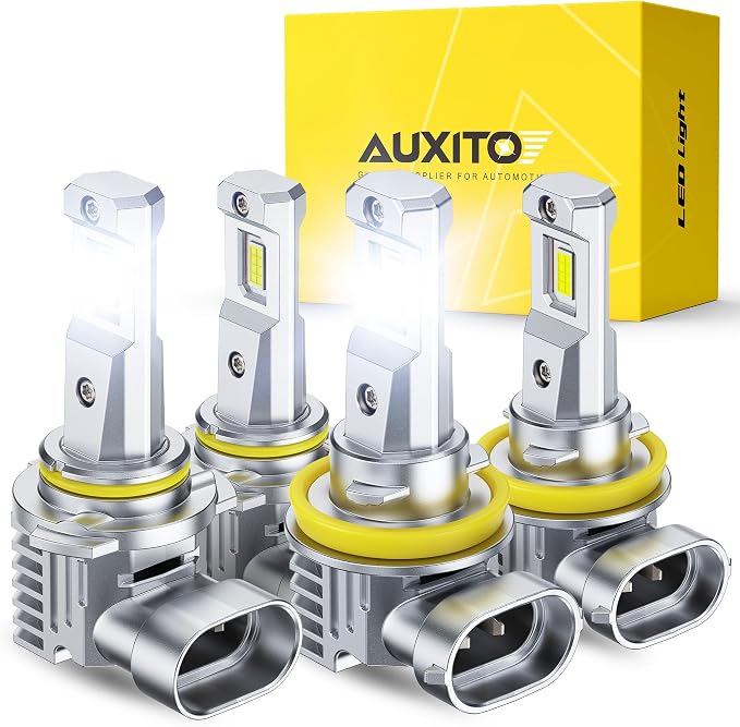 AUXITO 9005 H11 LED Bulbs, HB3 H8 H9 LED Light Bulb, 120000LM 6500K White, 15X Brighter, Plug and Play, CANBus Ready, No Flicker, 60000 Hours Lifespan, 4 Pack