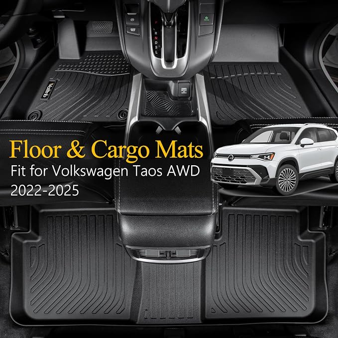 Floor Mats & Cargo Liner for Volkswagen Taos AWD 2022-2025 2026 Custom Fit Waterproof Durable Easy to Clean fit for Volkswagen Taos AWD 2022-2025 Accessories Black