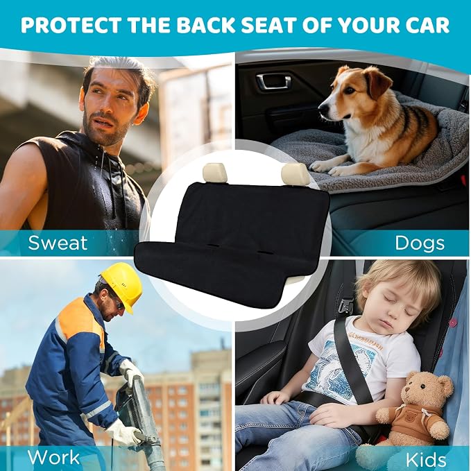 Back Seat Cover Waterpoof Rear Bench Towel Seat Cover for Gym Swimming Surfing Running, Non-Slip Rear Seat Protector Ufor Universal Anti-Slip Car Truck SUV Seat (Bench Black)