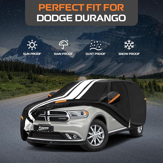 Kayme Heavy Duty Car Cover Custom Fit for Dodge Durango (2004-2026) Waterproof All Weather for Automobiles, Gift with Tape/Towel, Outdoor Full Exterior Cover Rain Snow Sun UV Protection.