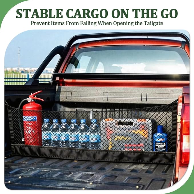 3-Layer Cargo Net for Toyota Tundra 2007-2026, Zipper Bag Truck Bed Net for Groceries, Heavy Duty Oxford Cargo Organizer Storage Nets with Carabiners
