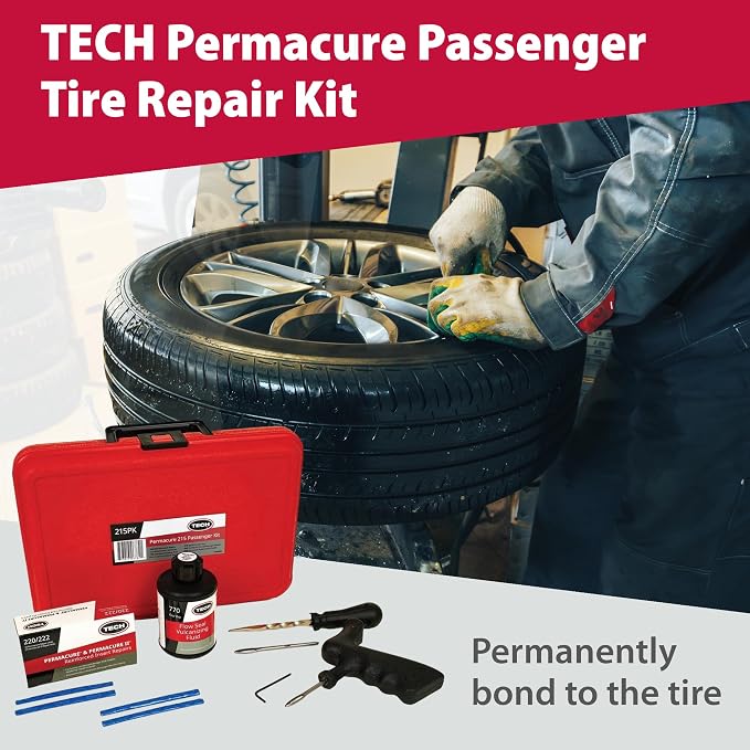 TECH Permacure Tire Repair Kit with Plugs – 50 Plugs & Tools for Permanent Tire Repair, Moisture & Air-Proof Seal, Ideal for Cars, Trucks, ATVs, Motorcycles, SUVs, & More – Portable & Compact Storage