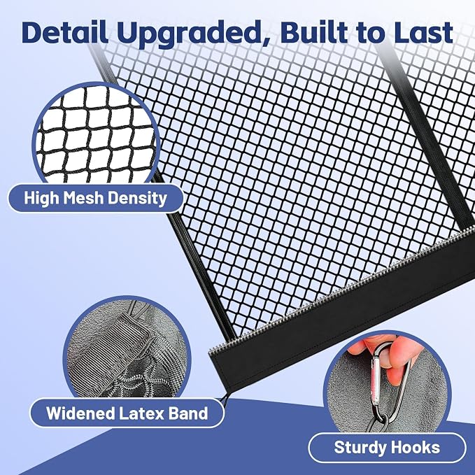 Cargo Net for Ford F150/F250/F350/F450 2015-2026, Nissan Titan 2016-2024 | Heavy Duty Truck Bed Organizer, Highly Elastic Tailgate Net with Carabiners, Weatherproof Mesh Cover with Attached Zipper Bag