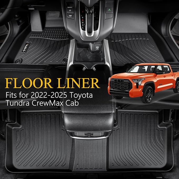 Wailtnb-for Toyota Tundra 2022-2026 CrewMax Cab Floor Mat All Weather Floor Liner Car Mat for Toyota Tundra SR/SR5/TRD PRO/Limited/Platinum/Castone Custom Fit Automotive Full Set Accessories