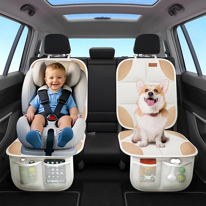 SMART ELF 2 Pack in Gift Box Car Seat Protector, Seat Cover with Mesh Storage Pockets, Non-Slip Backing, Protective Car Seat Mat for Sedan SUV Truck