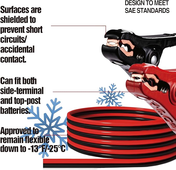 Cartman 8 Gauge 12 Feet Jumper Cable Heavy Duty Booster Cables with Carry Bag | Rubber-Insulated Safe-Grip Clamps, High-Density CCA Core, Flexible T-Prene Cable Jacket