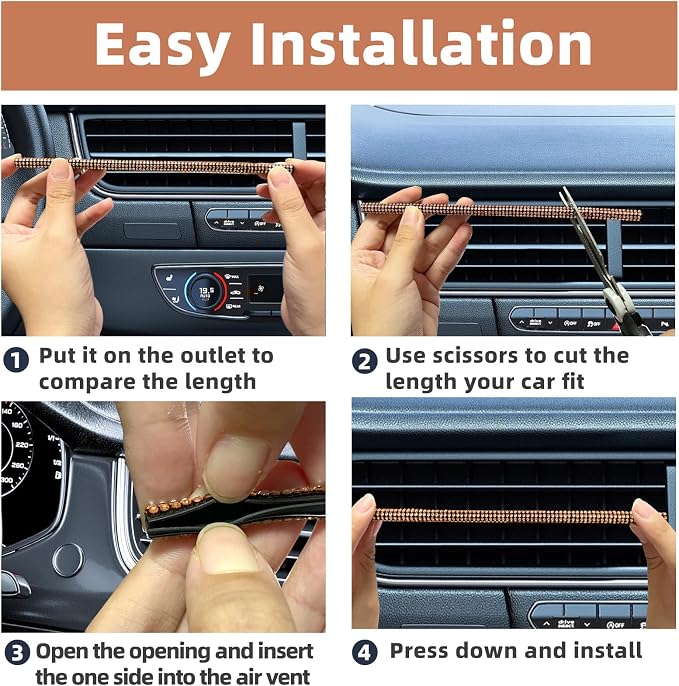NBTEPEM Bling Car Air Conditioner Decoration Strip for Vent Outlet, 10 PCS Universal Rhinestone Car Vent Outlet Trim Decorations, Bling Interior Accessories for Women and Girls (Champagne)