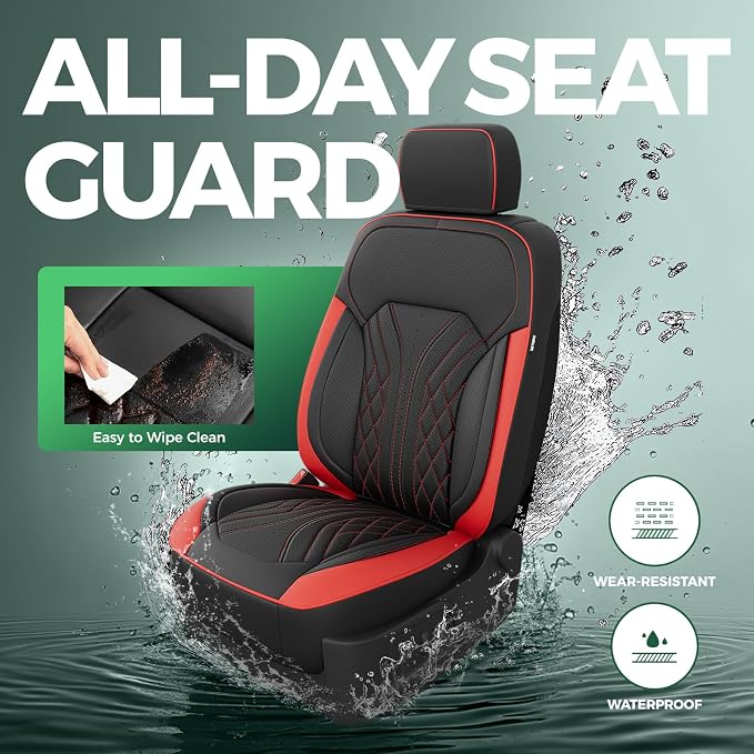 Truck Leather Seat Covers for Chevy Silverado Gmc Sierra 2019-2026 | Crew Cab 1500/2500/3500HD, Bucket Seat, NO Rear Seatback Storage, Scratch-resistant, Easy-clean, Pickup Protector, Full Set