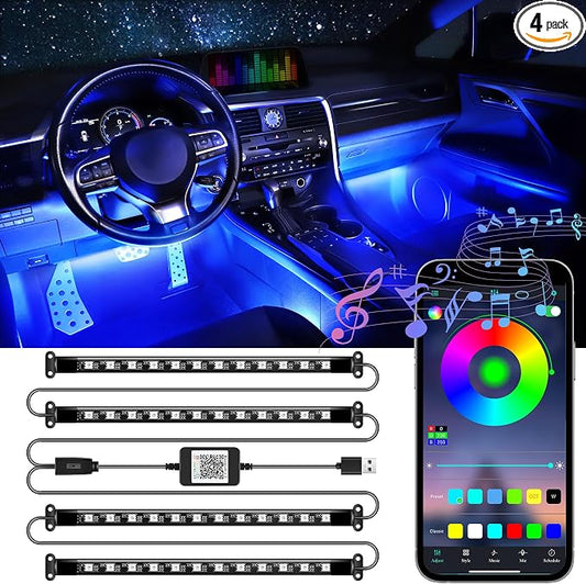 LivTee Accent Interior Car Lights, Smart Car Interior Lights with App Control, RGB LED Lights with Music Mode and DIY Mode, 2 Lines Design LED Lights for Cars with Charger, Car Accessories for Women