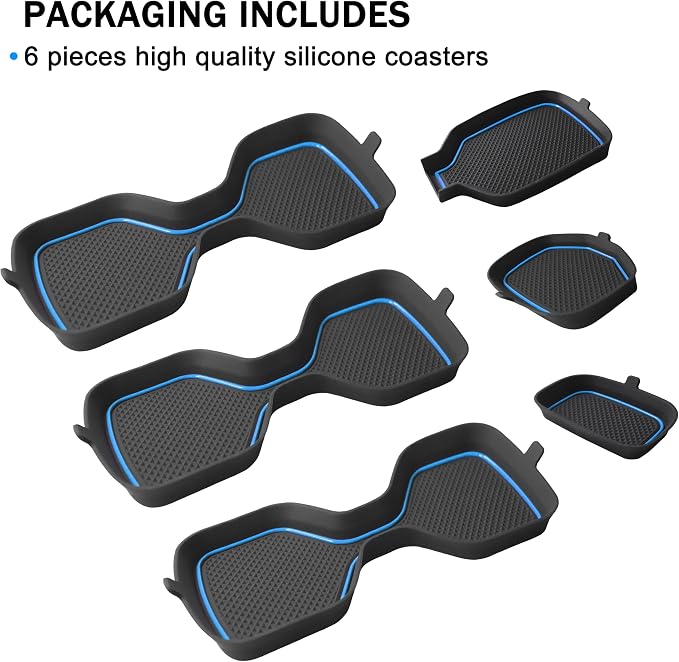 Cup Holder Coaster for Kia Telluride Accessories 2020 2021 2022 2023 2024 2025 Non-Slip Silicone Cup Holder Insert Mat Center Console Protector Liner Pad Interior Decoration 6Pcs (Blue Trim)