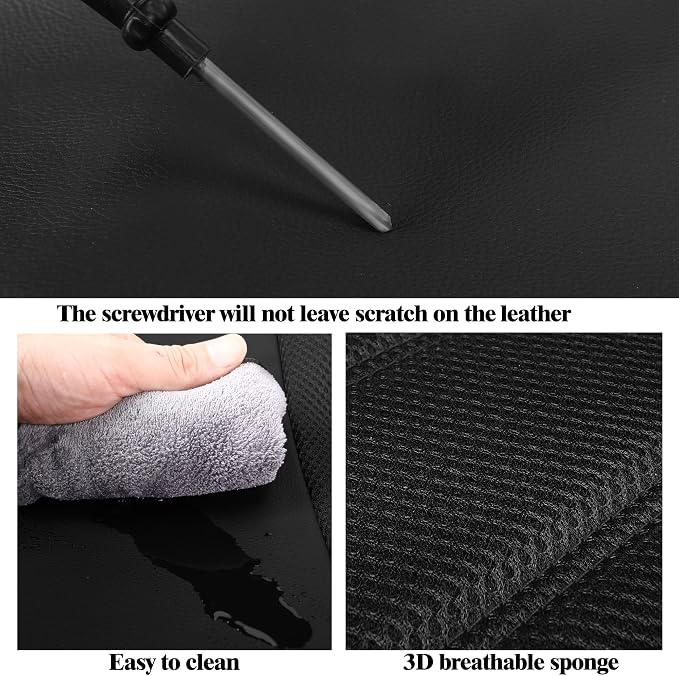 HChengkikz Front Car Seat Covers, Leather, 3D Foam Back Support (Black) | Air Mesh, Airbag Compatible, Universal Fit for Most Cars, Vans, Trucks, SUVs