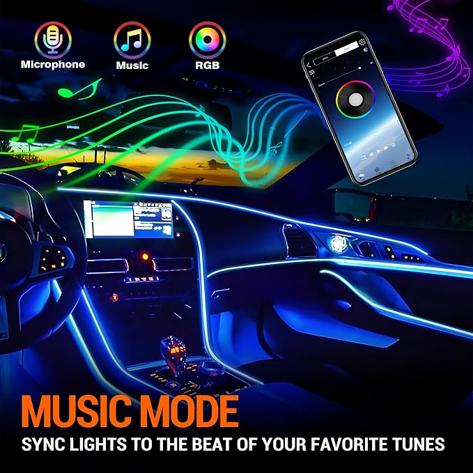 Interior Car LED Strip Lights, RGB 10-in-1 16 Million Colors Ambient Lighting Kit with 470 inches Fiber Optic Wireless APP & Remote Control Music Sync