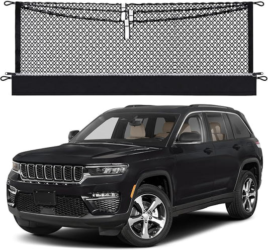 3-Layer Cargo Net for Jeep Grand Cherokee 2021-2026 | Zipper Bag Trunk Net for SUV, Heavy Duty Oxford Cargo Organizer Storage Nets with Carabiners for Camping, Groceries