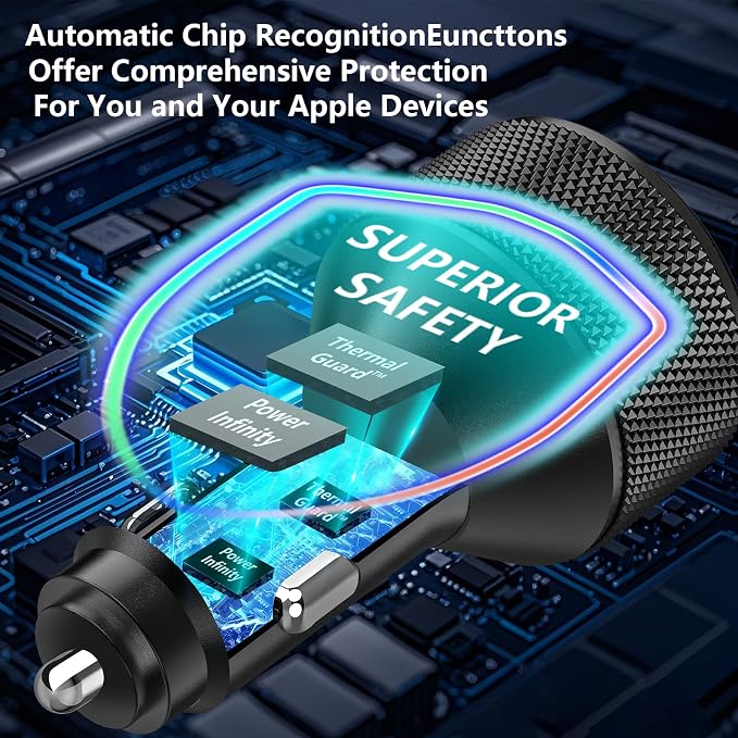 USB C Car Charger, Rombica 4-Port 90W USB-C&USB-A Car Power Adapter Dual 45W PD/QC Multiport Type C Fast Charger Car Phone Charger for iPhone 17 17 Pro Max 16 15 14 13 12 11/Galaxy S26 S25/Pixel/iPad