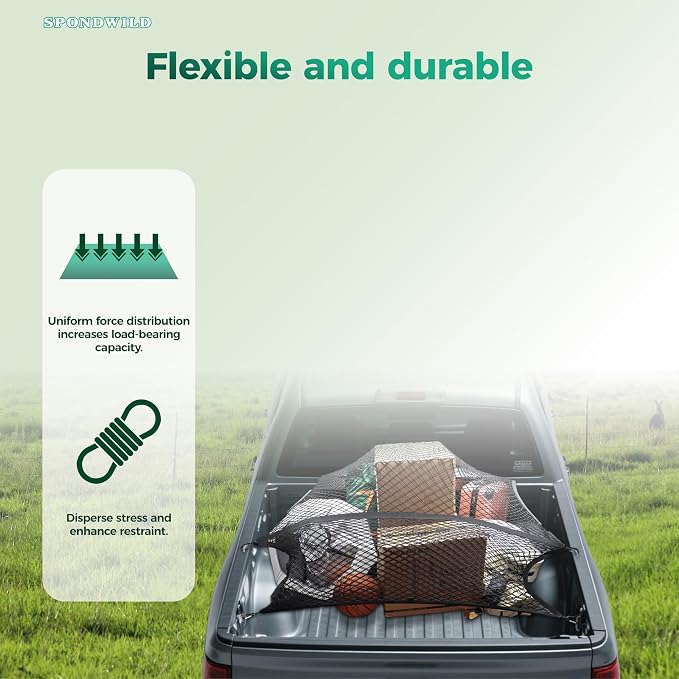 Highly Elastic Cargo Net with Hook, 6'x4' Stretches to 12'x8' | Adjustable Simple Truck Bed Storage Organizer for SUVs, Cars and Trucks, Single Layer, Ideal for Securing Daily Light Loads