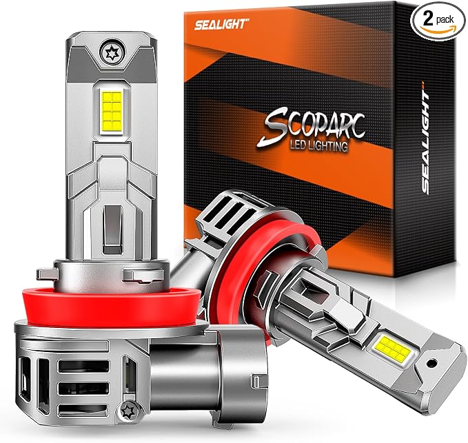 Sealight H11 Bulb, 40000LM 6500K Cool White with Cooling Fan, 1:1 Mini Size H8 H9 Fog Bulbs, 3-Min Plug-N-Play, Pack of 2