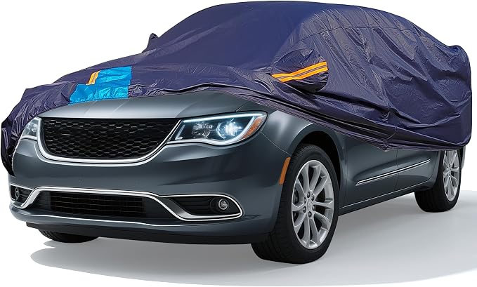 Car Cover Waterproof All Weather, 6 Layers Outdoor Full Exterior Cover Rain Sun UV Snowproof Protection with Zipper Cotton, Mirror Pocket for Chrysler Voyager